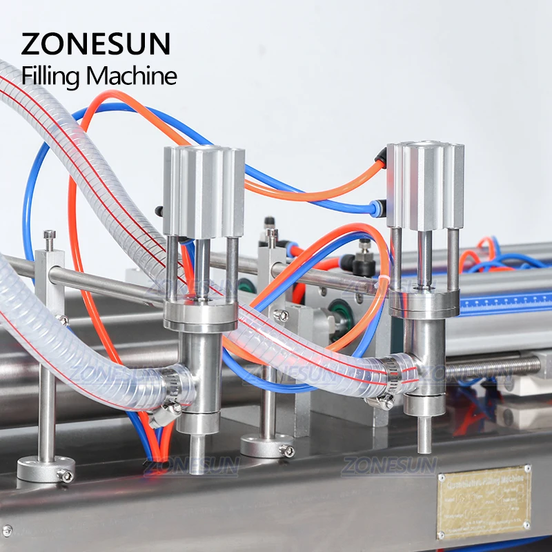 ZONESUN 완전 공압 피스톤 액체 충전 기계, 알코올 팜 오일 보틀링 포장 시스템, 2 노즐