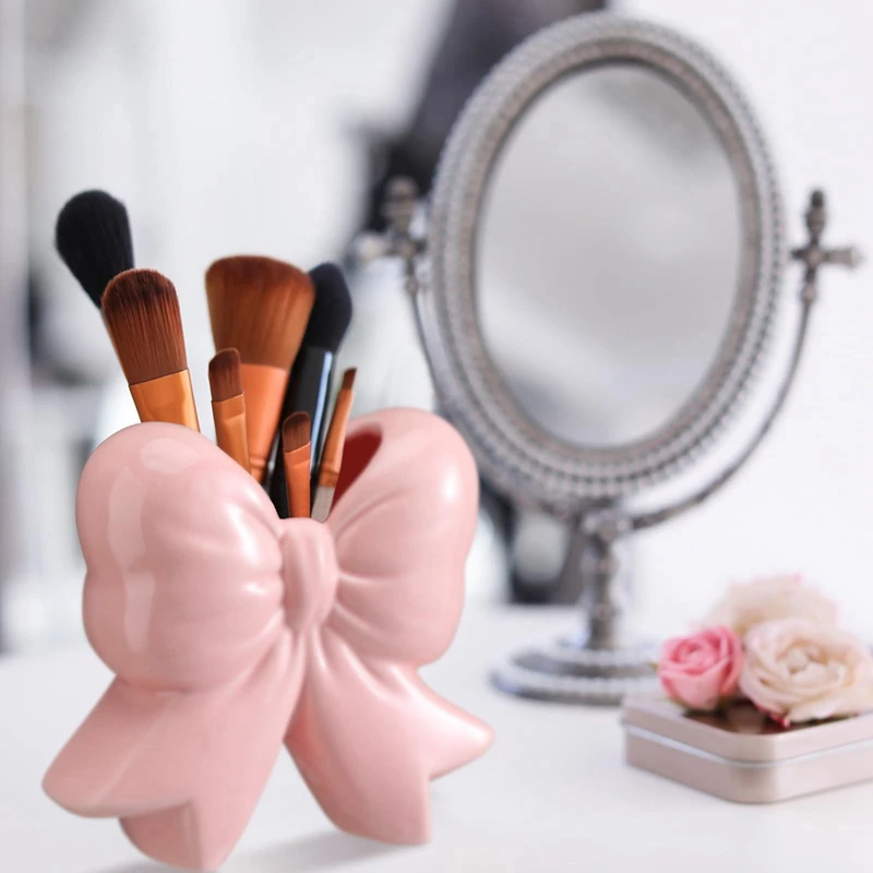 Pink Ceramic Vase Small Vase Pen Holder Makeup Brush Holder Contemporary Design Decorative Women Gifts for Home Office-A27R