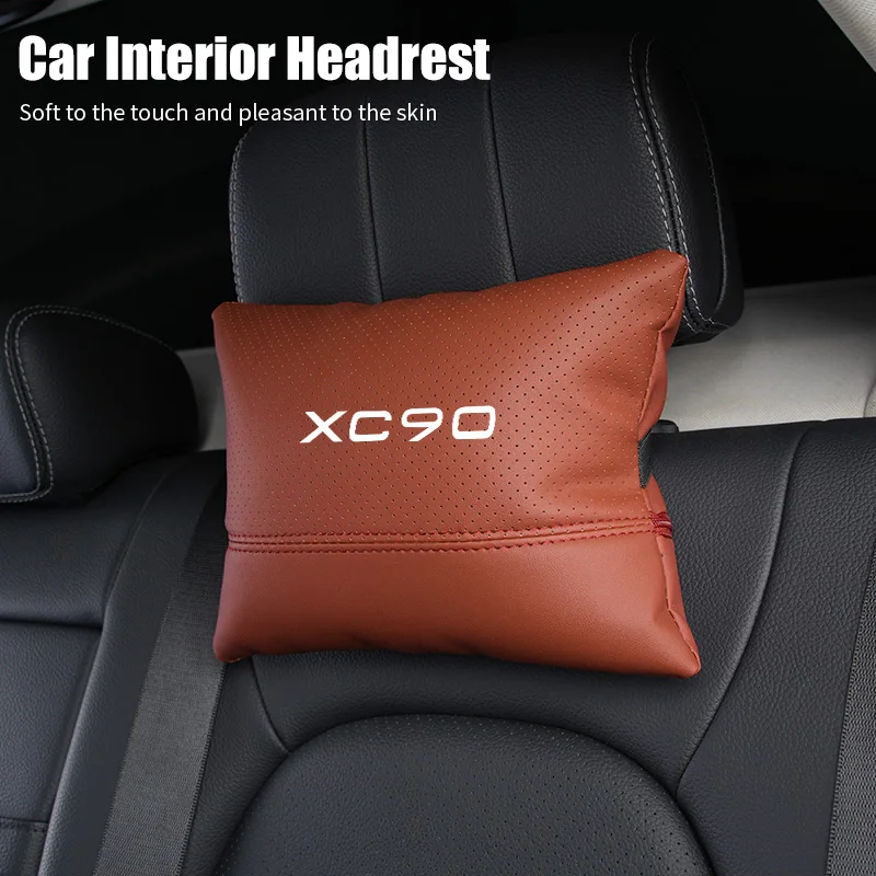 Leather Car Seat Headrest Pillow Neck Cushion Perforated Breathable Pillow For Volvo XC60 C30 T6 S60 C70 XC40 V40 XC70 AWD V90