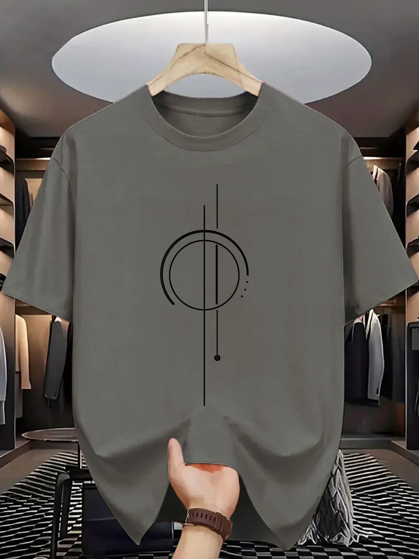 T-shirt estiva da uomo in puro cotone 100% casual, con motivo geometrico stampato, comoda, sportiva, con scollo rotondo e maniche corte