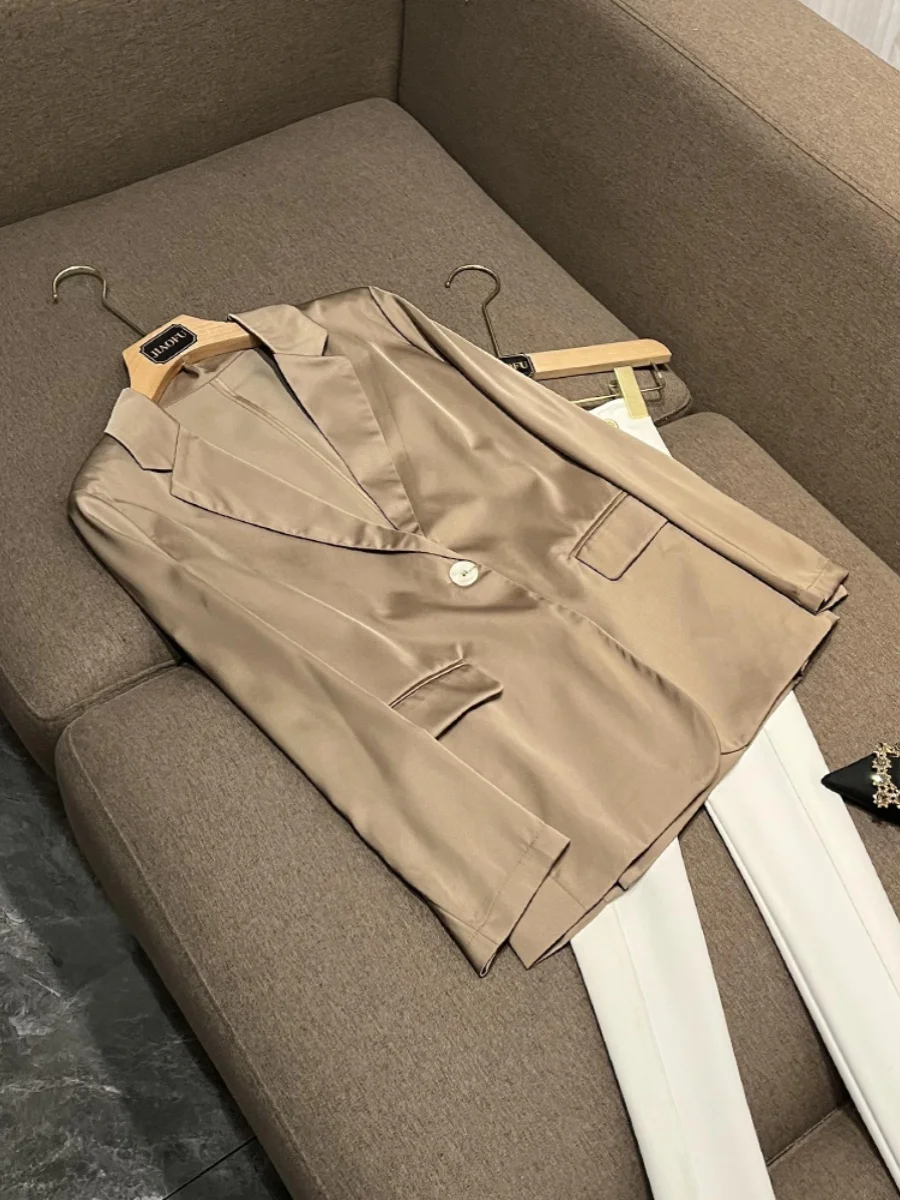 

Высококачественный цветной женский модный тонкий ацетатный атласный тюнет для поездок на работу, длинный свек, классический воротник, обычный Le...