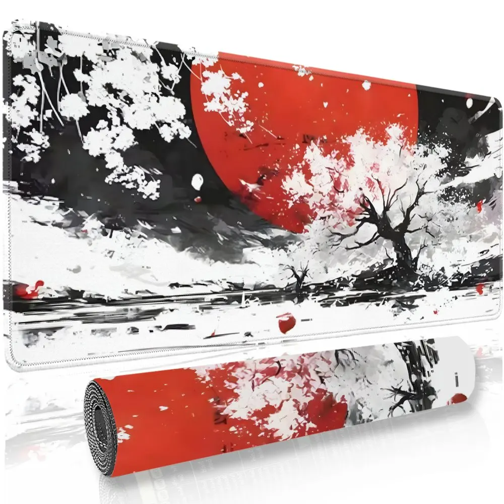 

Ink Style Red Moon Cherry Blossom Printed Desk Pad Soft Rubber Mouse Pad Japanese Aesthetic Gaming Mat Multi-Size Desk Mat
