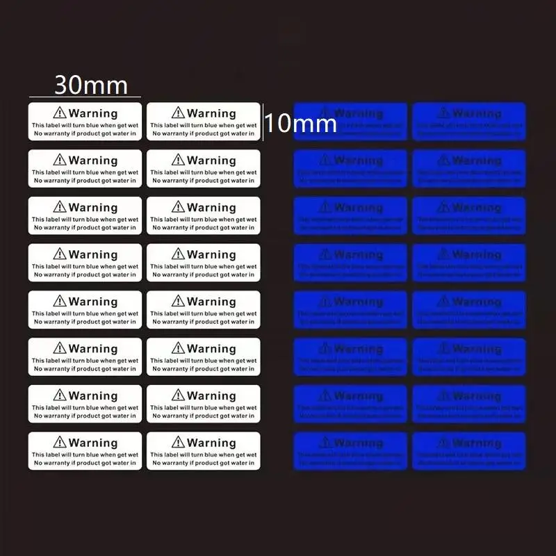 100 قطعة 30x9 مللي متر تسمية كشف السائل ملصق حساس للمياه يتحول إلى الأحمر/الأزرق عندما حصلت على جهاز مبلل مؤشر الضرر المحتمل