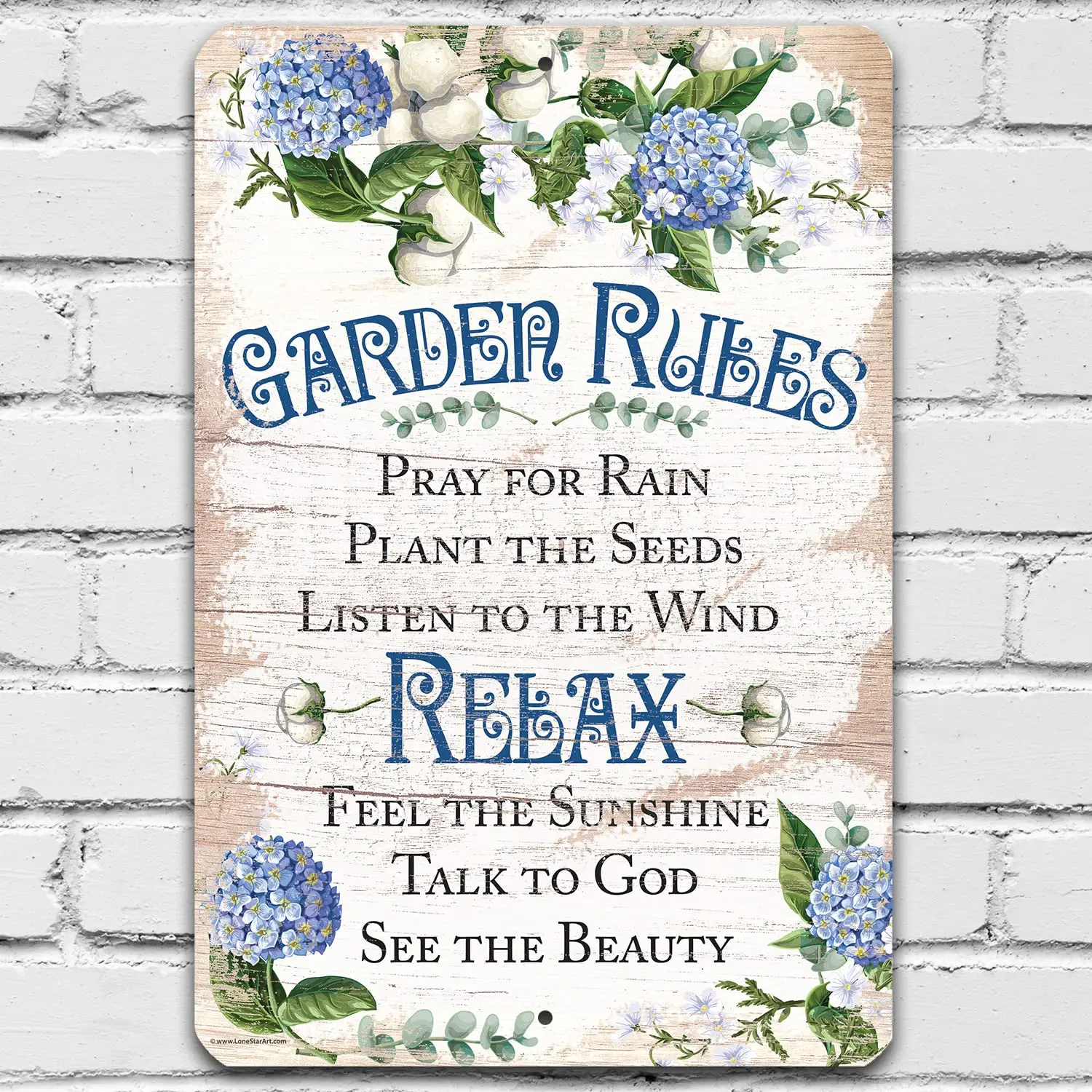 Garden Rules Metal Sign - Floral Garden Sign Decorative Outdoor, Greenhouse Display and Summer House Print, Backyard Religious D
