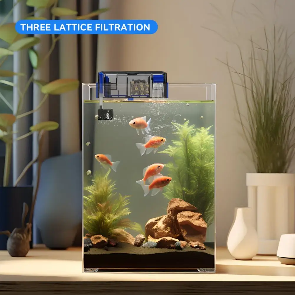 Aquarium Filter Multi-Layer Fish Tank Filter with Waterfall Oxygenation Quiet Operation Filtration System for 50L/90L Fish Tanks