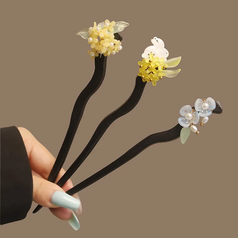 Ancient Style Tassels Exquisite Flowers Ladies' Wooden Hairpins Cool and Intellectual New Chinese Qipao Coiled Hair Hairpins