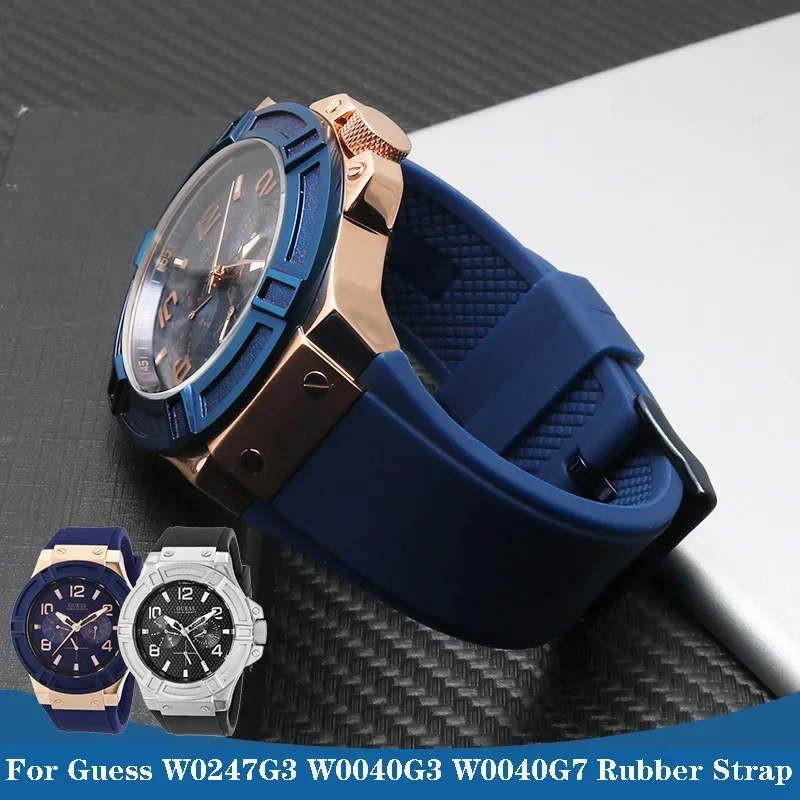 Rubber watchband Blue color Silicone bracelet for guess W0247G3 W0040G3 W0040G7 watches band brand sport watch strap 22mm