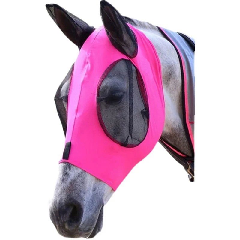 Cavalo estiramento Anti-Fly Mesh Equine Mask, Bug Eye, orelhas cobertas, nariz comprido, 1 pc