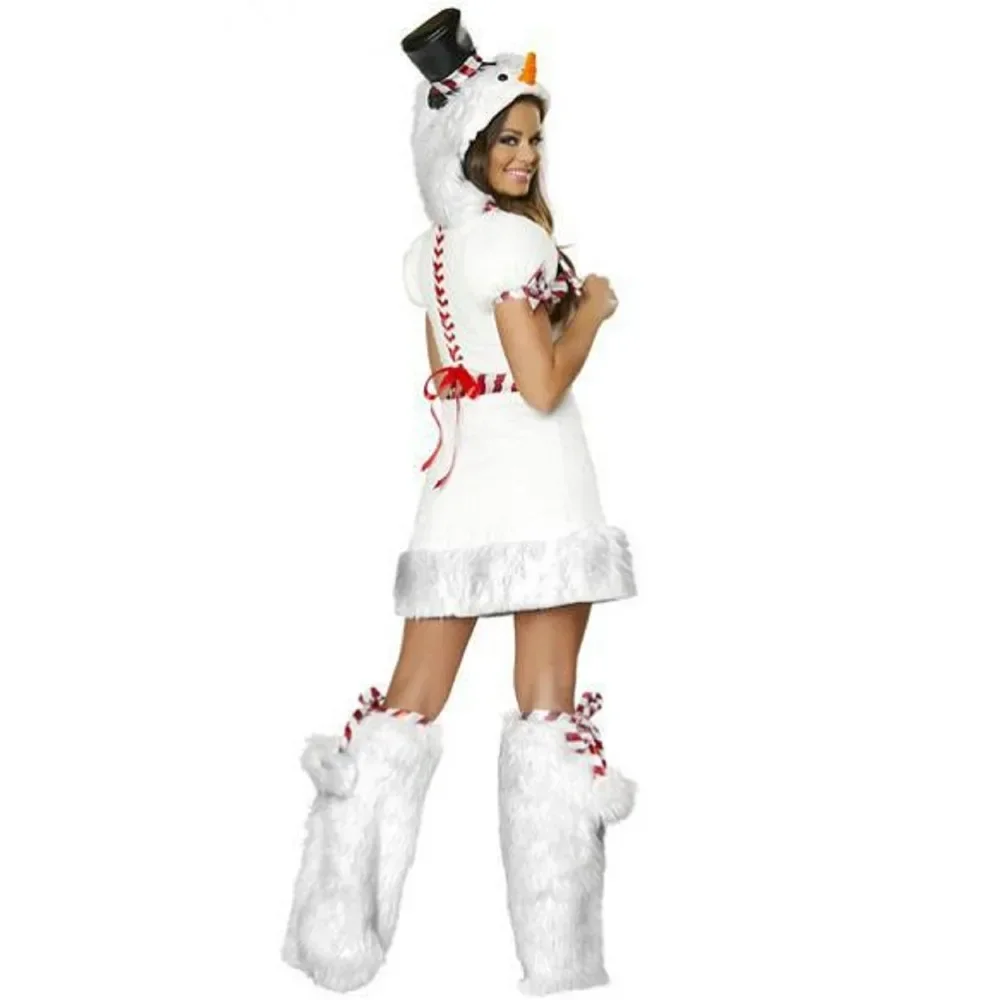 Xmas Party Sexy Snow White Penguin Outfit Full Set Adult Cosplay Christmas Costume Miss Snowman Fancy Dress