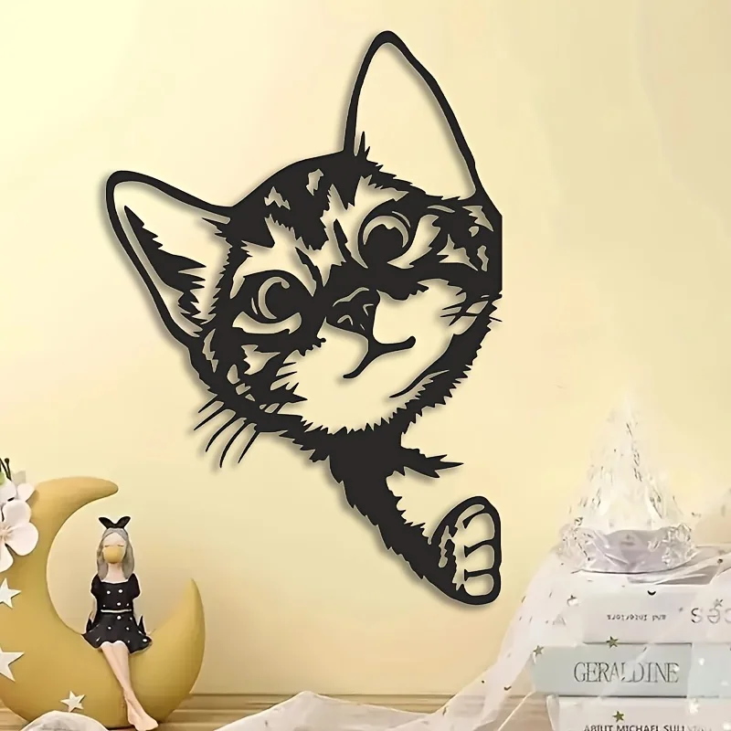 CIFBUY Iron Wall Art Vintage Cat Peeking Waterproof Durable Decor For Home Office Garden Hanging Ornament Room Plaque Gift