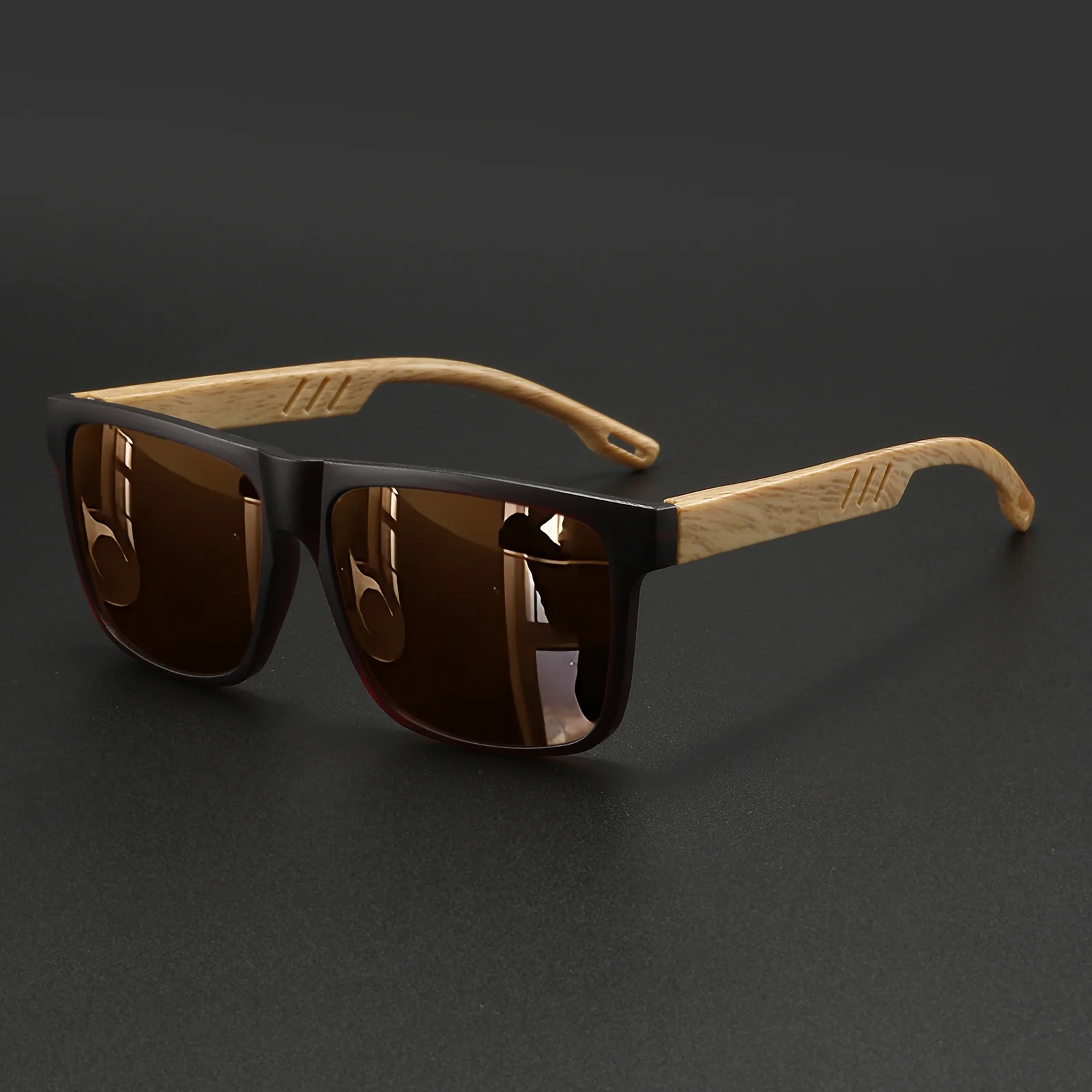 Neue modische quadratische Sonnenbrille – Federscharnier mit Holzmaserung, UV400, Unisex zum Fahren, Wandern und Reisen