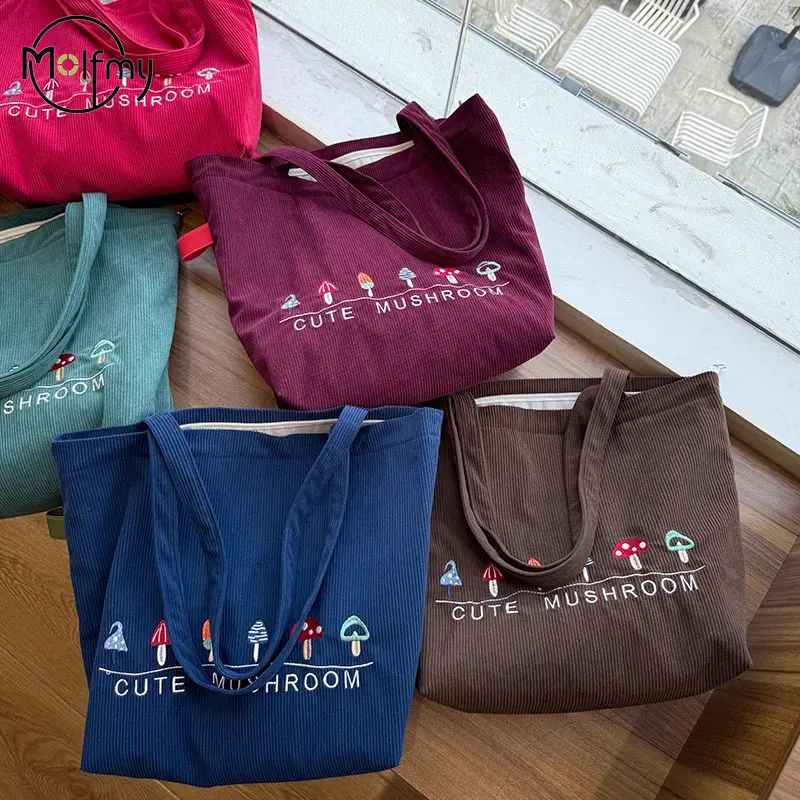 

Corduroy New Handbags Embroidery Tote Bag for Women Lightweight All-Match Casual Shoulder Bag Purse Camping Hiking Bolsos Mujer