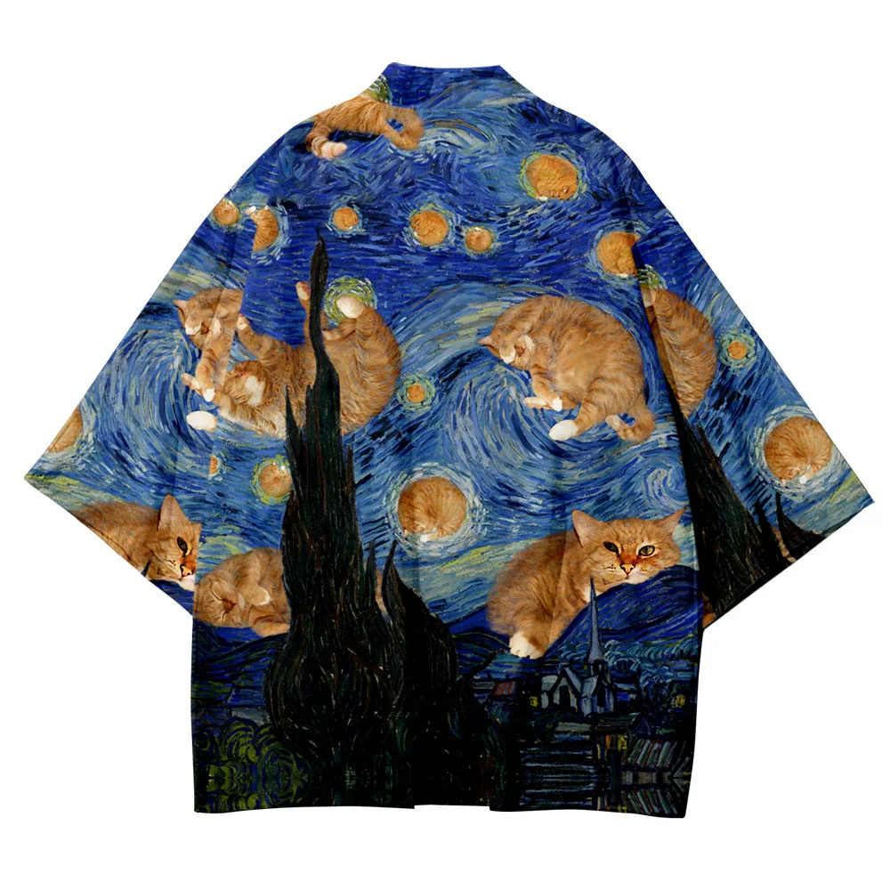 Fashion Casual Streetwear Cute Cat Print Traditional Haori Women Men Japanese Style Clothing Male Female Cosplay Cardigan Kimono