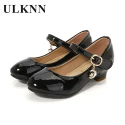 Children's Pink High Heels Kid's Leather Shoes Campus Students Shoes Single Show Princess Girls Shoes Size 4 For 12 Years Old