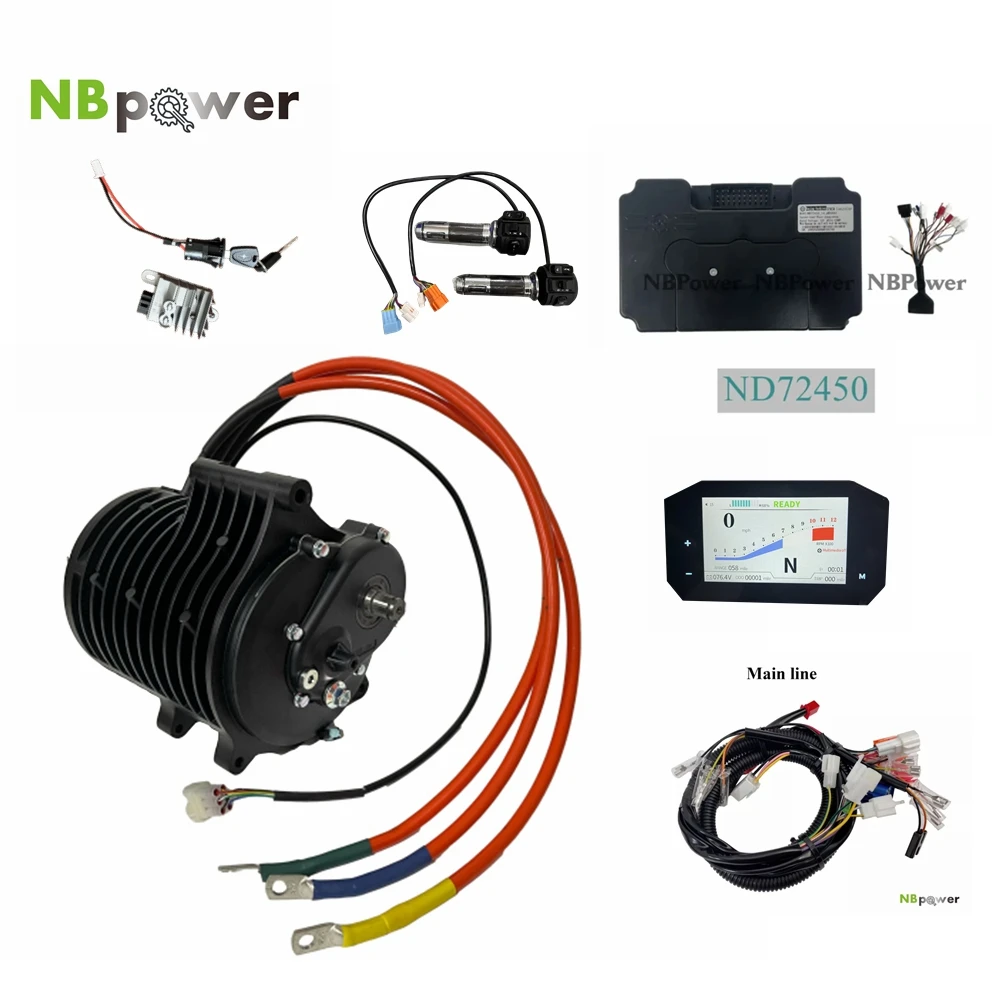 

US stock 70H QS138 V3 3KW Mid-Drive Motor 1:2.35 Gear Kit With Fardriver ND72450 NBTFT-5 display For Electric Motorcycle