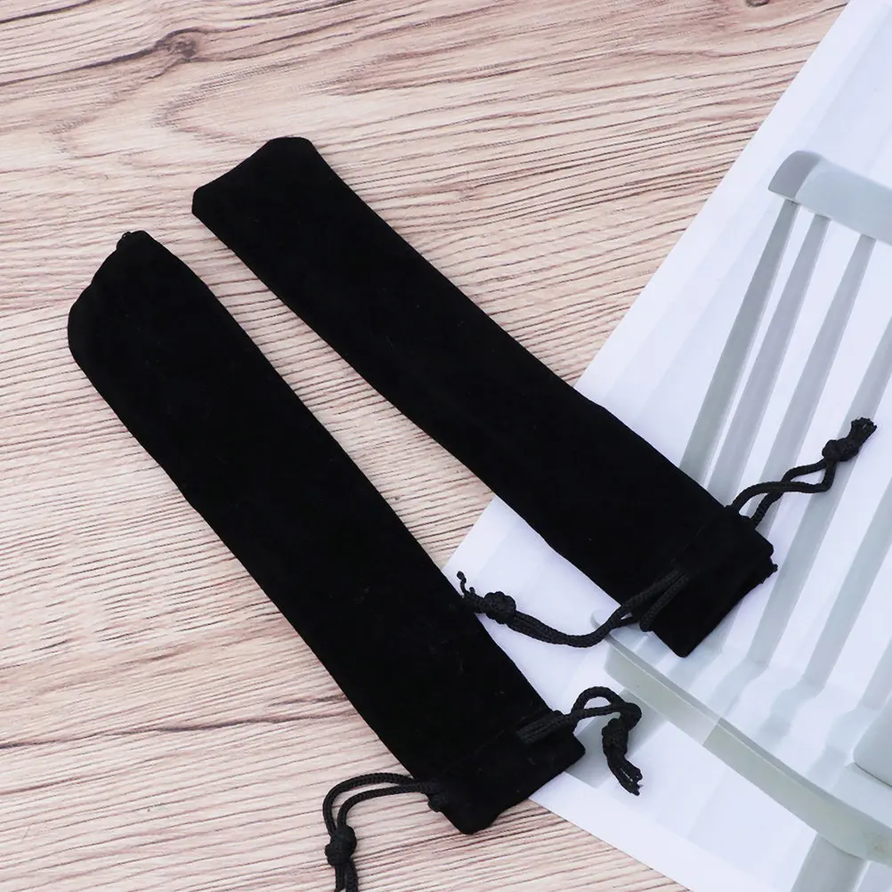 5Pcs Black Flannelette Drawstring Pen Sleeve Single Pencil Pouch Pen Holder Gift Bag Pencil Sleeve Lint Drawstring Bag