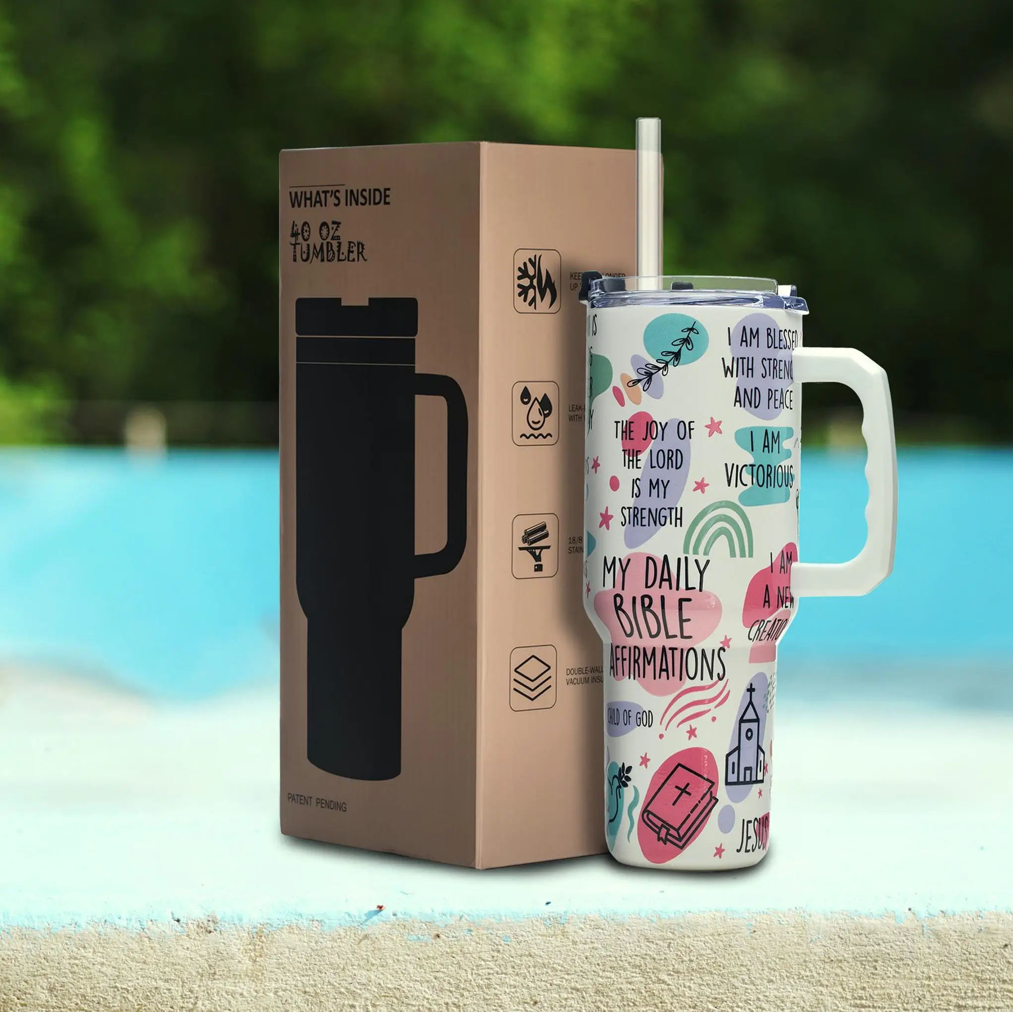 

40oz Vacuum Insulated Stainless Steel Christian Tumbler with Handle – Bible Verse Cup with Leak-Proof Lid for Mom or Friend