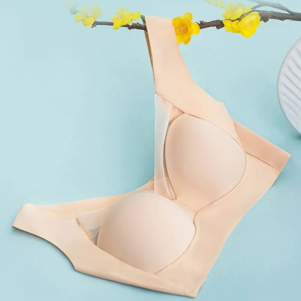 Miękki, jedwabisty biustonosz bez fiszbinów z głębokim dekoltem w serek, duży rozmiar miseczki, bezszwowy, modelujący biust, push-up, idealny do jogi.