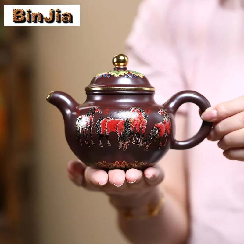 

300 мл высококачественные фиолетовые глиняные чайники Исин, знаменитые цветные эмали ручной работы, горшок из необработанной руды, фиолетовый грязевой чайник, чайный сервиз Zisha, кафе, ремесло