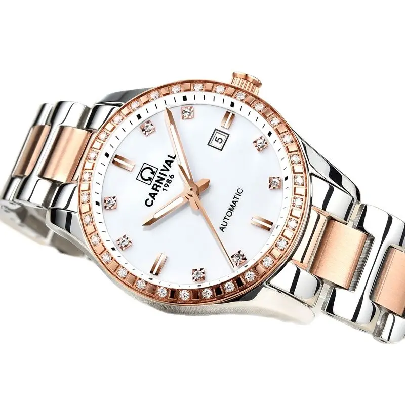 

Switzerland CARNIVAL Luxury Brand Automatic Mechanical Women's Watches Diamond Waterproof Auto Date Luminous Hands Clock C8685L