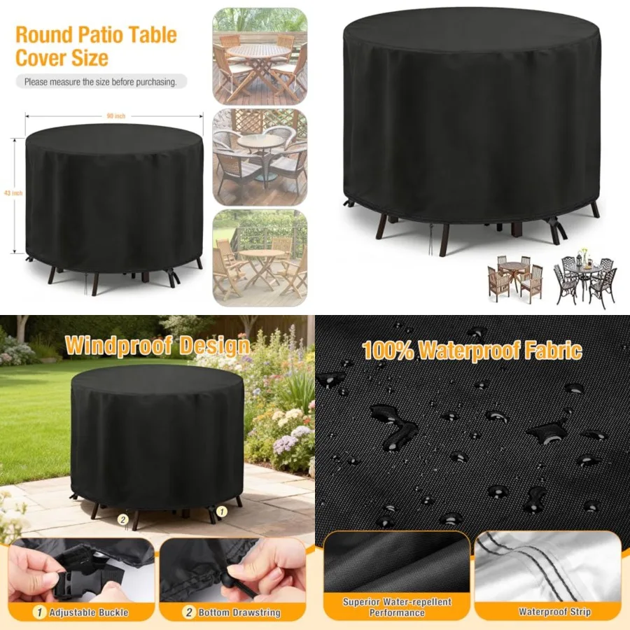 

Patio Furniture Set Cover, Roun Bar eigt Table an Cair Cover 90inc Waterproof Outoor Tall ig Table Cover for Roun Furniture Set
