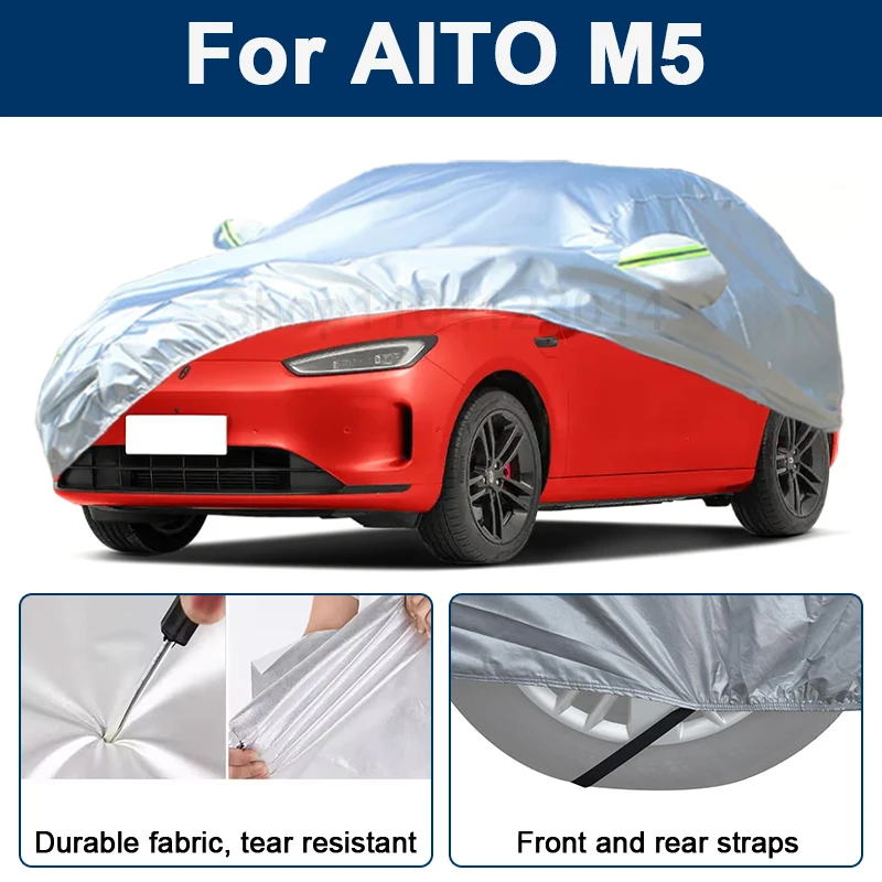 

Outdoor Full Car Cover For AITO M5 with Reflective Strips Waterproof Snowproof Dustproof UV Protection Auto Exterior Accessories