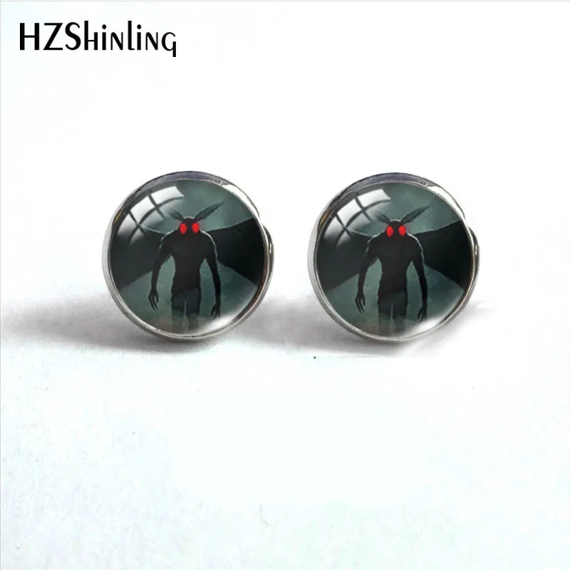 12mm Mothman stud earrings Pattern Glass Cabochon Stud Earrings Handmade Ear Jewelry for Women