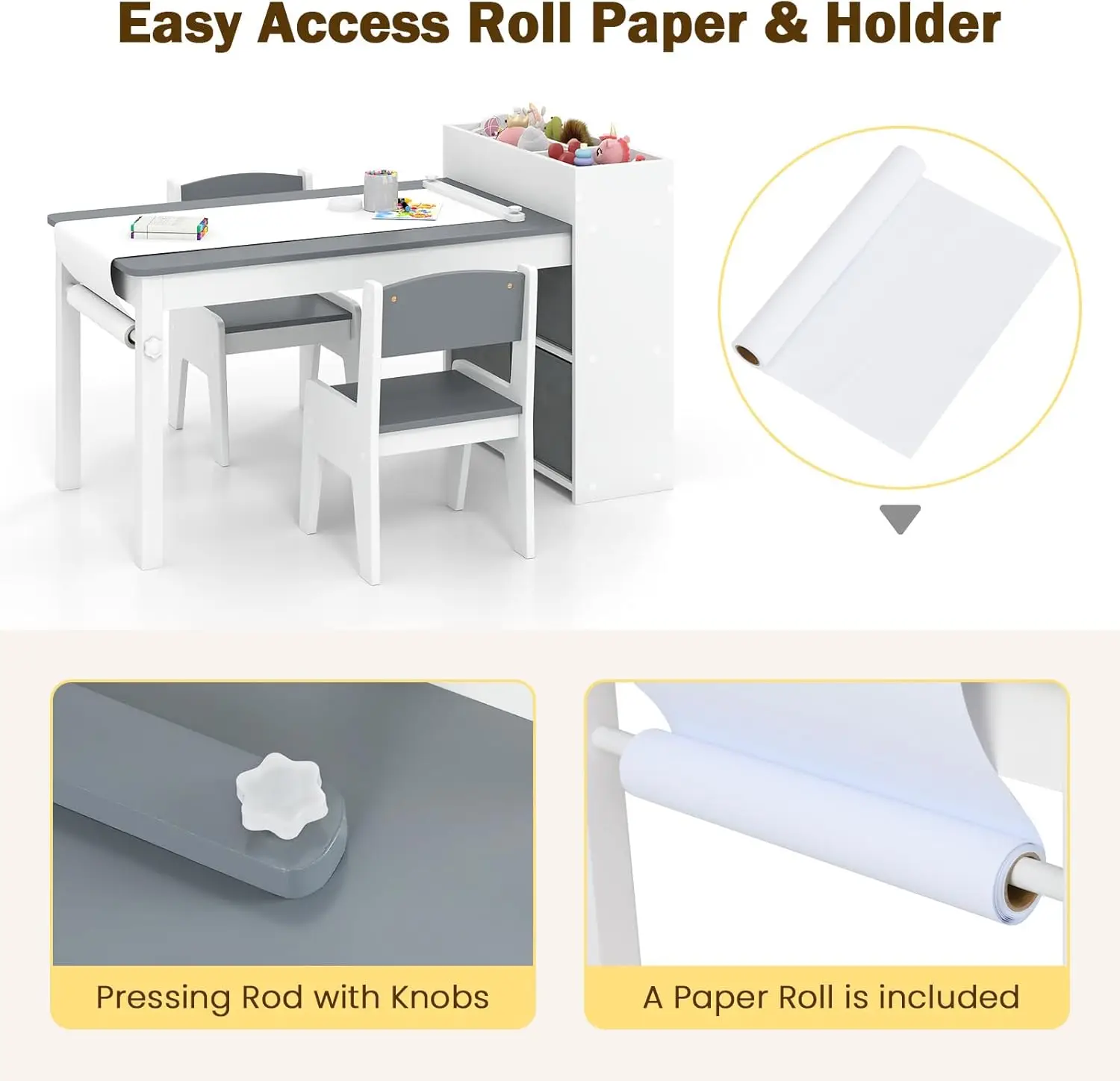 Set tavolo e sedie artistici per bambini, scrivania artigianale in legno con contenitori portaoggetti, per bambini dai 3 anni in su