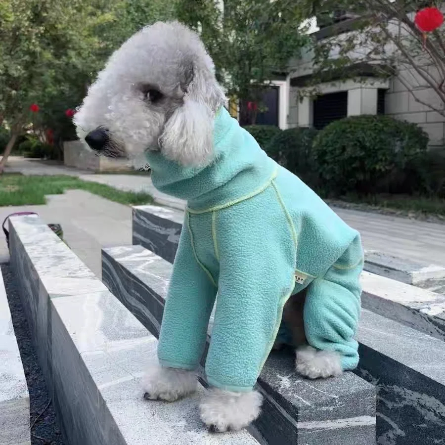 

Four-legged Winter Fleece Sweatshirt for Mid Dogs Soft Warm Adjustable High-Neck Contrast Coat for Whippet Bedlington in Autumn