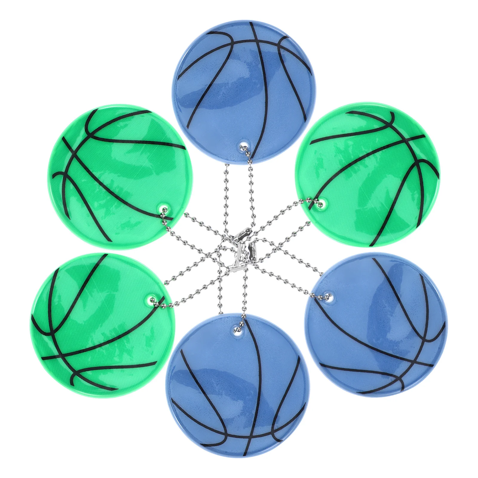 

6Pcs Reflective Basketball Pendant Keychains Safety Bright Reflector for Bags Keys Backpack Outdoor Night Use Ball Keychain