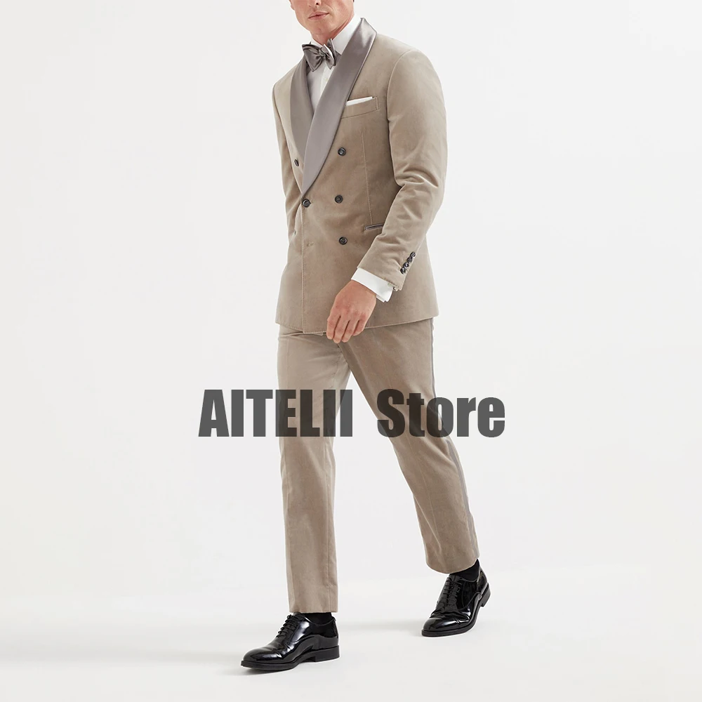 

Мужской бархатный костюм-двойка с атласным лоскутным вырезом, элегантная одежда, мужской наряд, модный костюм для взрослых, мужской полный мужской костюм