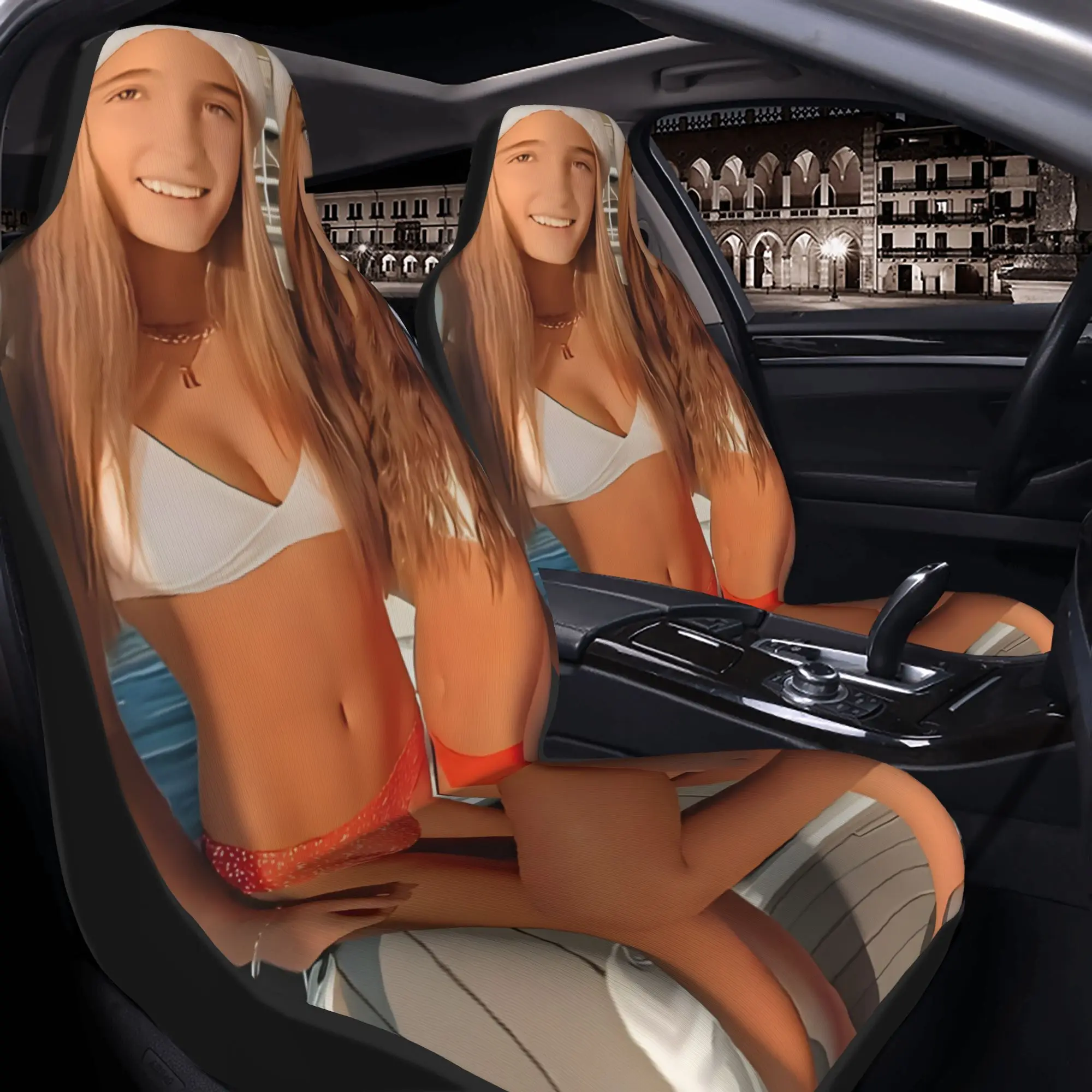 2pcs Festive Bikini Clad Friends Pose By The Lake For Christmas VibesCar Seat Covers, Suitable For All Vehicles, Christmas Gifts