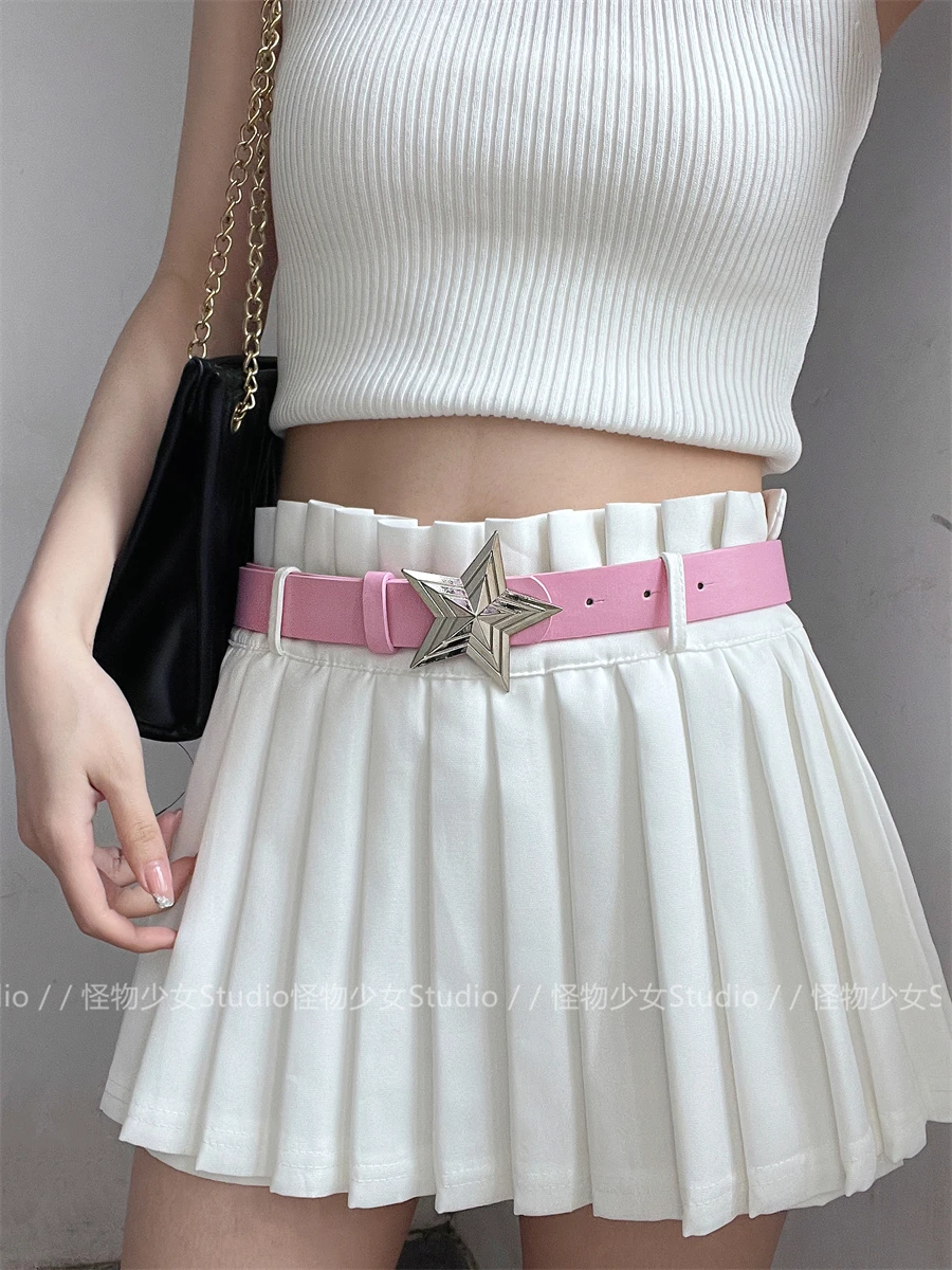 

Y2K Punk Rivet Leather Belts Women Men Star PU Unisex Waist Strap Double Row Hollow Trendy Waistband Jeans Skirt Decoration