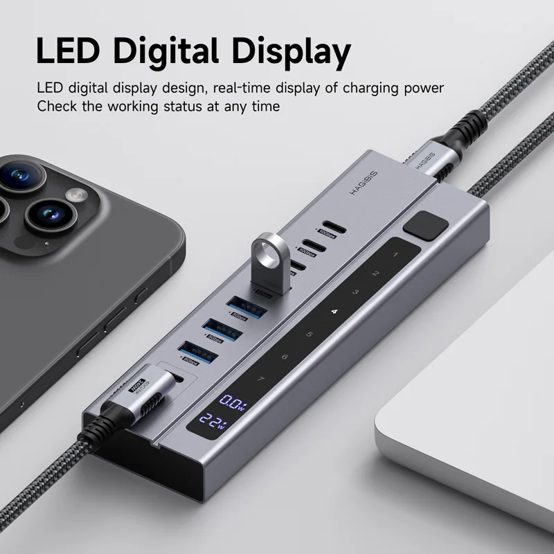 Imagem -03 - Hagibis Usb c Hub Tipo-c Docking Station Interruptores Liga Desliga Individuais com Display Led 10gbps Usb c Divisor para Macbook Pro ar