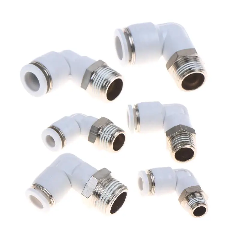 5Pcs 90 Degree Push Fit Copper Air Tube Connector White Industrial Pneumatic PL6-01/PL6-02/PL8-02/PL8-03/PL10-03/PL12-03