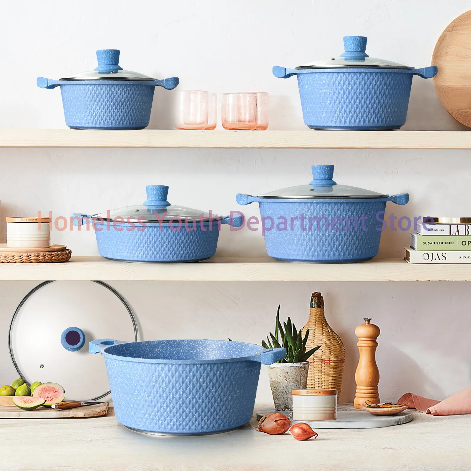 Stone die-casting soup pot set Small diamond style marble soup pot set