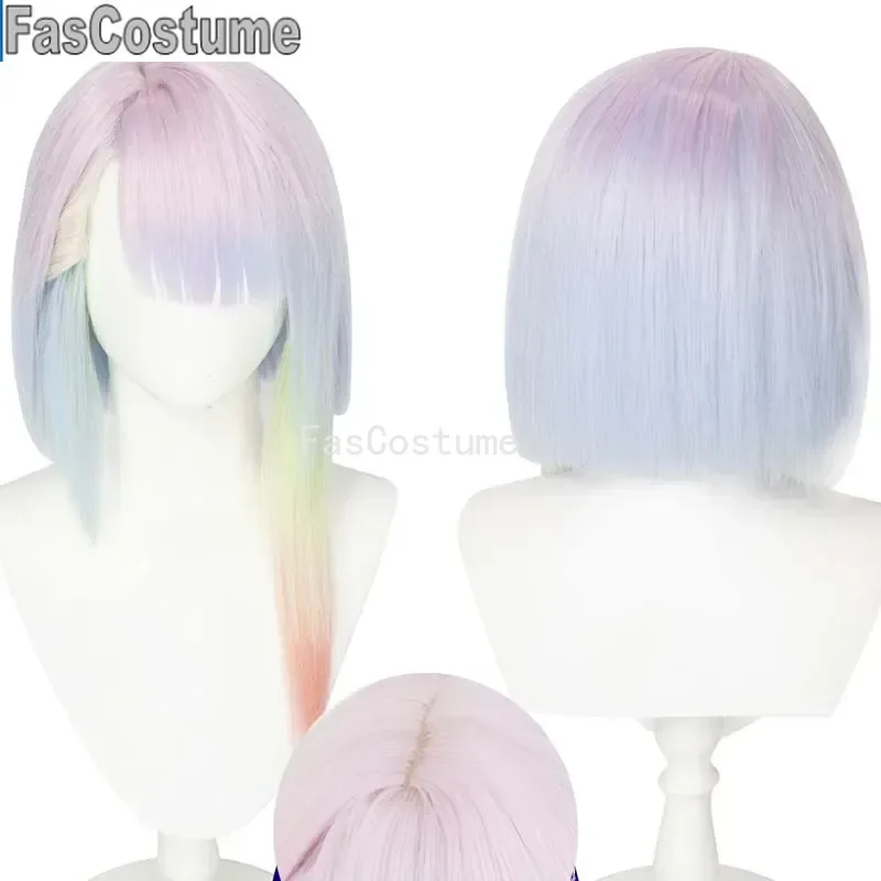 

45cm Lucy Cosplay Wig Anime Cyberpunk Edgerunners Cosplay Lucyna Kushinada Multicolor Gradient Heat Resistant Hair Wig + Wig Cap