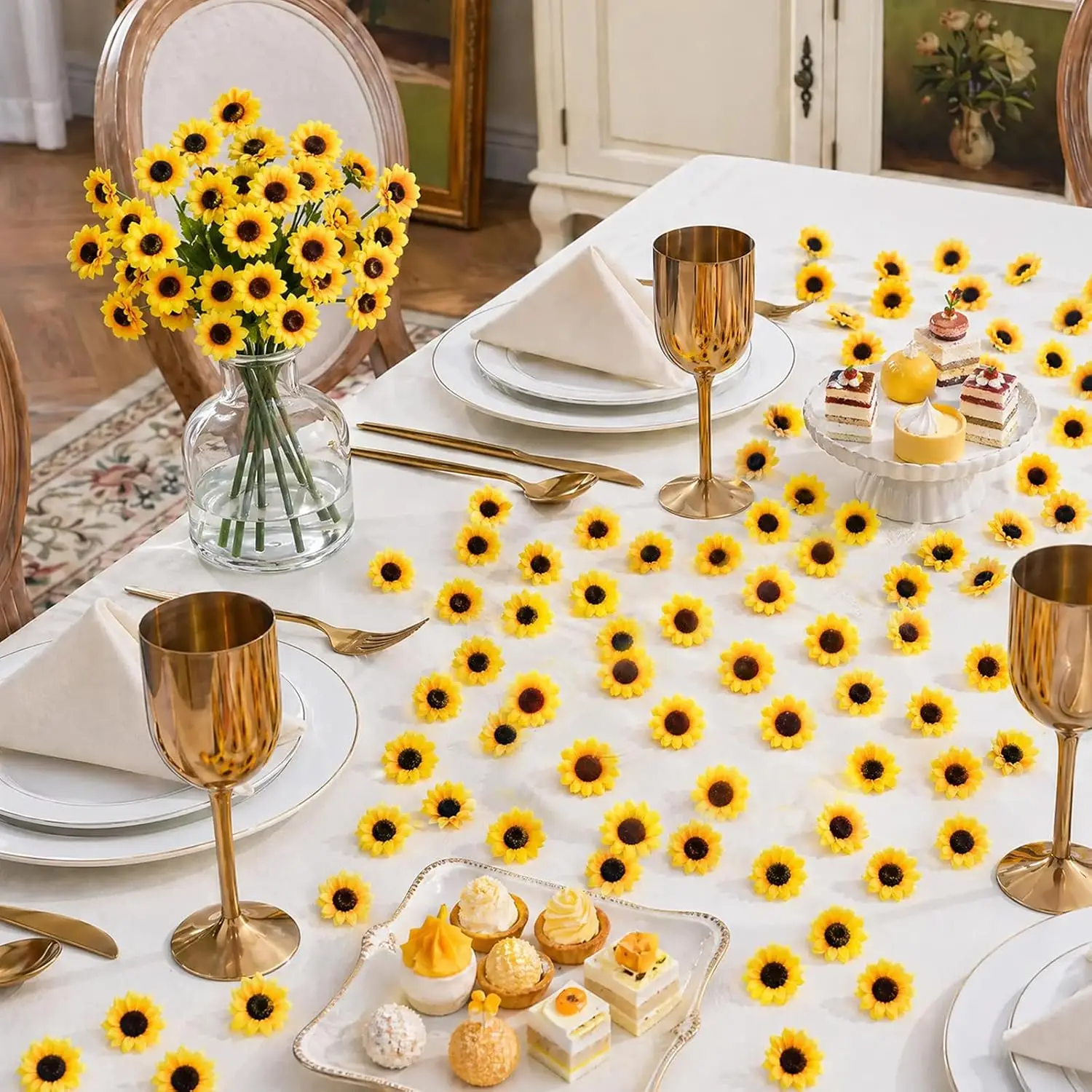 100 Stück künstliche Blumen, Mini-Seiden-Gänseblümchen, für Party, Hochzeit, Zuhause, Zimmer, Tisch, Festival, Dekoration, Kranz, künstliche Pflanzen, DIY-Geschenke, Süßigkeitenbox – Detail 2