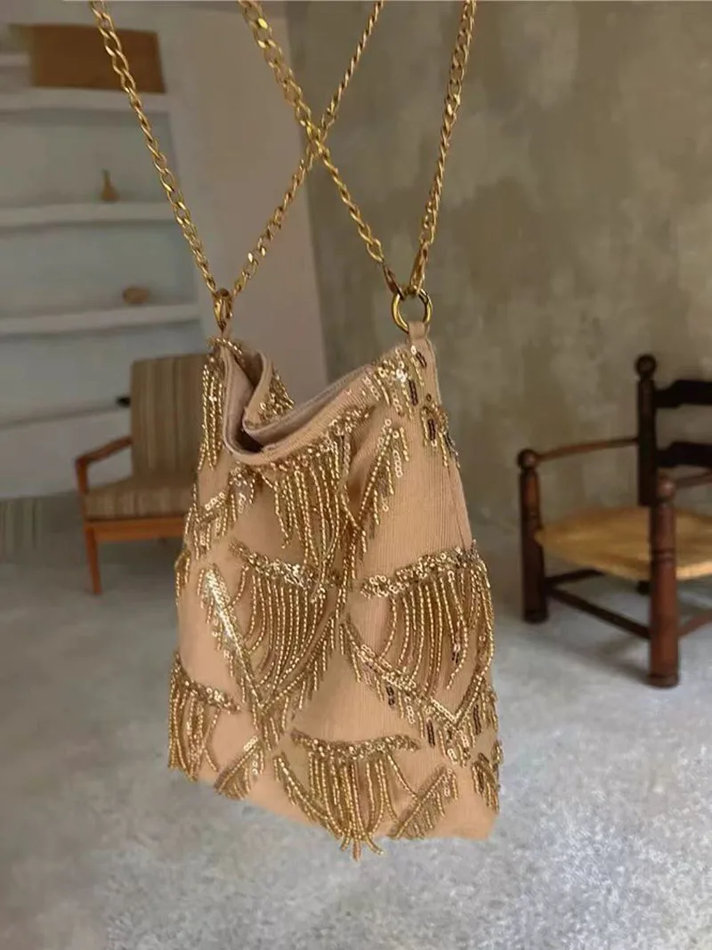 Women's Spring New Sequined Fringed Portable Shoulder Bag Versatile Elegant Messenger Bag Fashion Dinner Bag