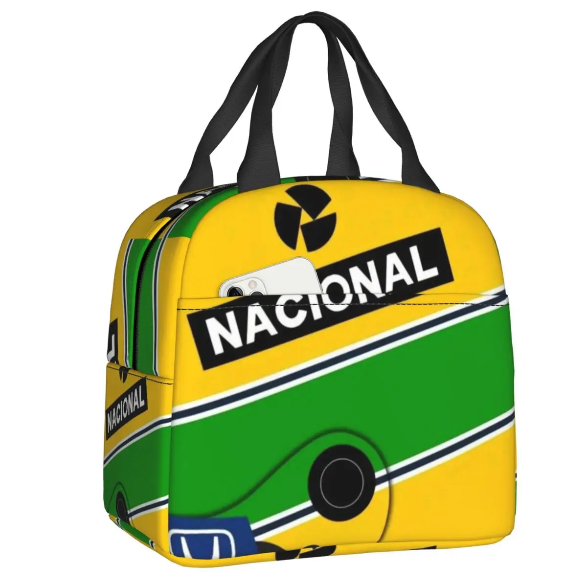 Custom Ayrtons Brazilian Racing Driver Senna Thermal Insulated Lunch Bag Women Portable Lunch Container Outdoor Storage Food Box