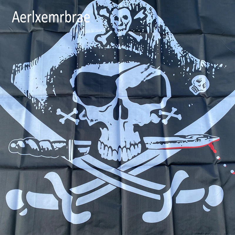 Aerlxemrbrae New Huge 3x5FT Skull and Cross Crossbones Sabres Swords Jolly Roger Pirate Flags With Grommets Decoration