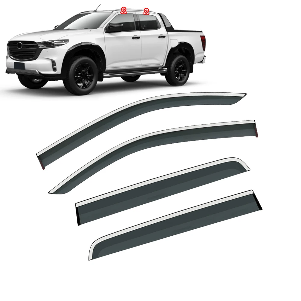 

For Mazda BT-50 Up UR TF 2012-2024 Car Window Sun Rain Shade Visors Shield Shelter Protector Cover Trim Frame Sticker