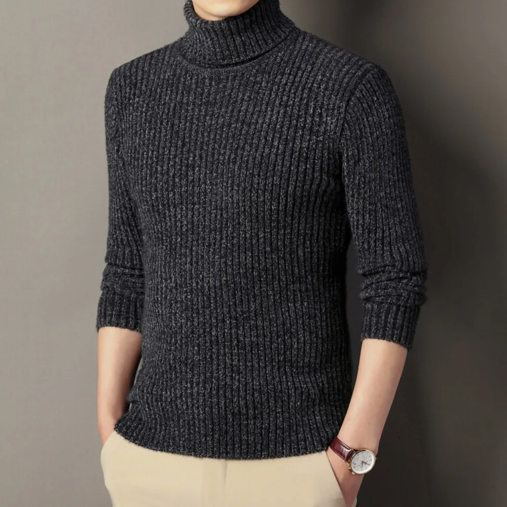 Sweater rajut pria, Turtleneck musim gugur dan musim dingin, Sweater rajut Pullover elastis Semua cocok kasual versi pria