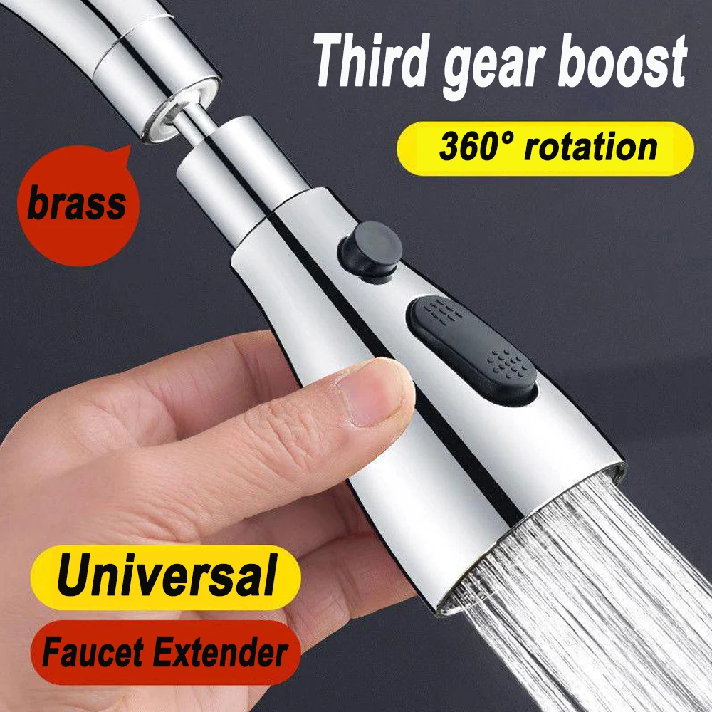 3 In 1 Kitchen Faucet Extender Universal 360 Rotate Pull Out Kitchen Tap Multi-mode Strong Flushing Booster Kitchen Accessories