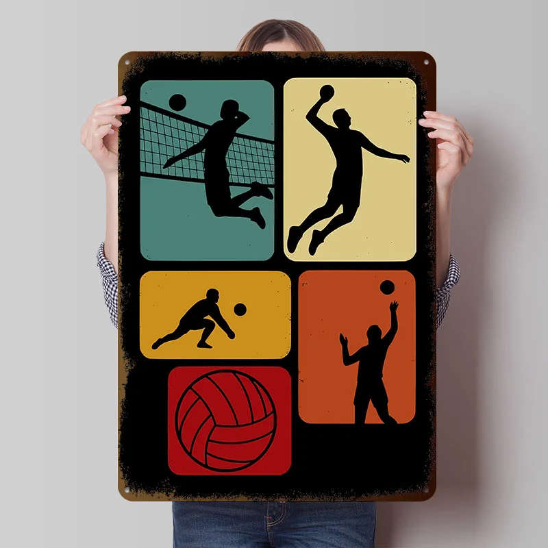 Volleyball Retro Collage Gedrucktes Poster Individualisierte Retro Wandkunst Vintage Metallschilder für Gamer-Dekoration Zimmer Heim-Dekor