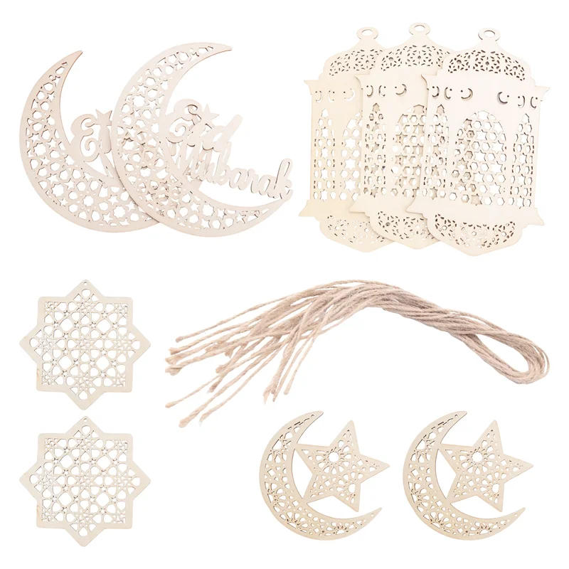 

Хорошо сделанный-9 шт. деревянный кулон орнамент Рамадан полые украшения луна звезда ветер свет форма кулон орнамент Eid Party Decoratio