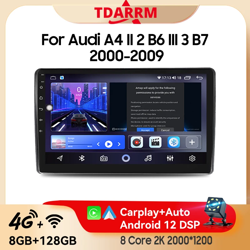 

Android 13 Car Multimedia Player For Audi A4 II 2 B6 III 3 B7 2000 - 2009 Radio Audio GPS Navigation WiFi Video Carpaly Stereo