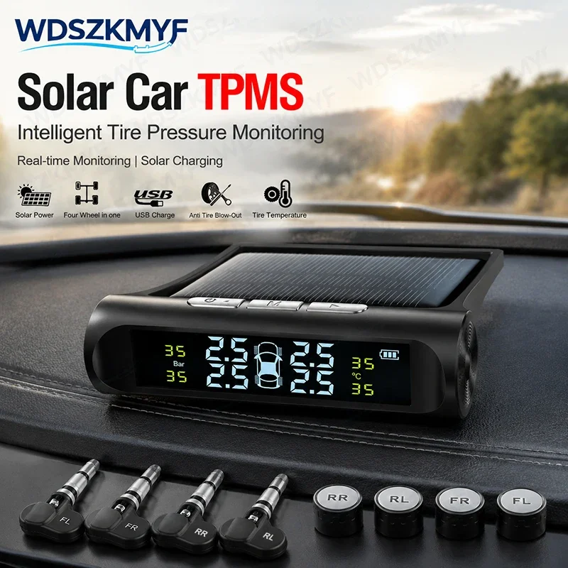 Car Tire Pressure Alarm TPMS Digital Colorful Display Tire Pressure Temperature Warning With 4 External Sensors Car Accessories