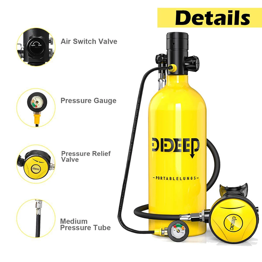 Dideep 2l Duiken Scuba Lucht Tank Vrij Duiken 3000psi Mini Snorkel Apparatuur Onderwater Ademhaling Apparaat