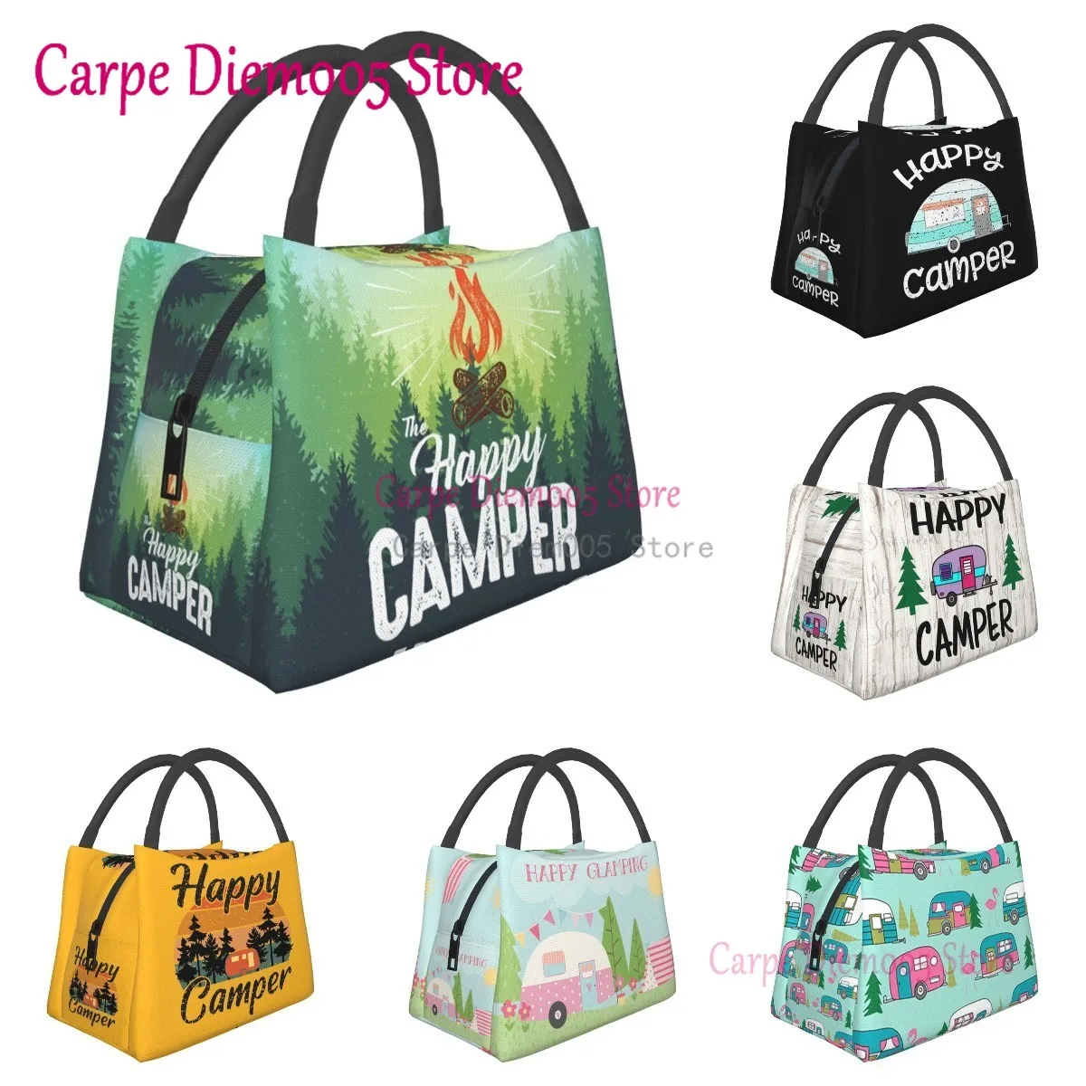 Happy Camper-Sac isotherme portable, boîte à lunch réutilisable, conteneur pour femmes et hommes, travail de bureau, voyage, plage, randonnée